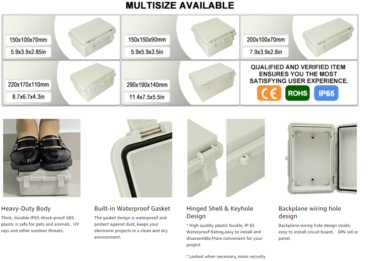 12x12x6 Inch ABS Plastic Junction Box - IP65 Waterproof Dustproof Electrical Enclosure