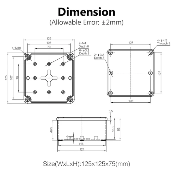 LeMotech Junction Box IP67 Waterproof Dustproof ABS Plastic Project Box for Electrical Outdoor Enclosure Gray 4.9 x 4.9 x 3 inch (125 x 125 x 75 mm) - Image 4