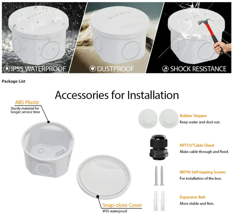 IP55 Security Camera Junction Box protecting outdoor surveillance camera wiring