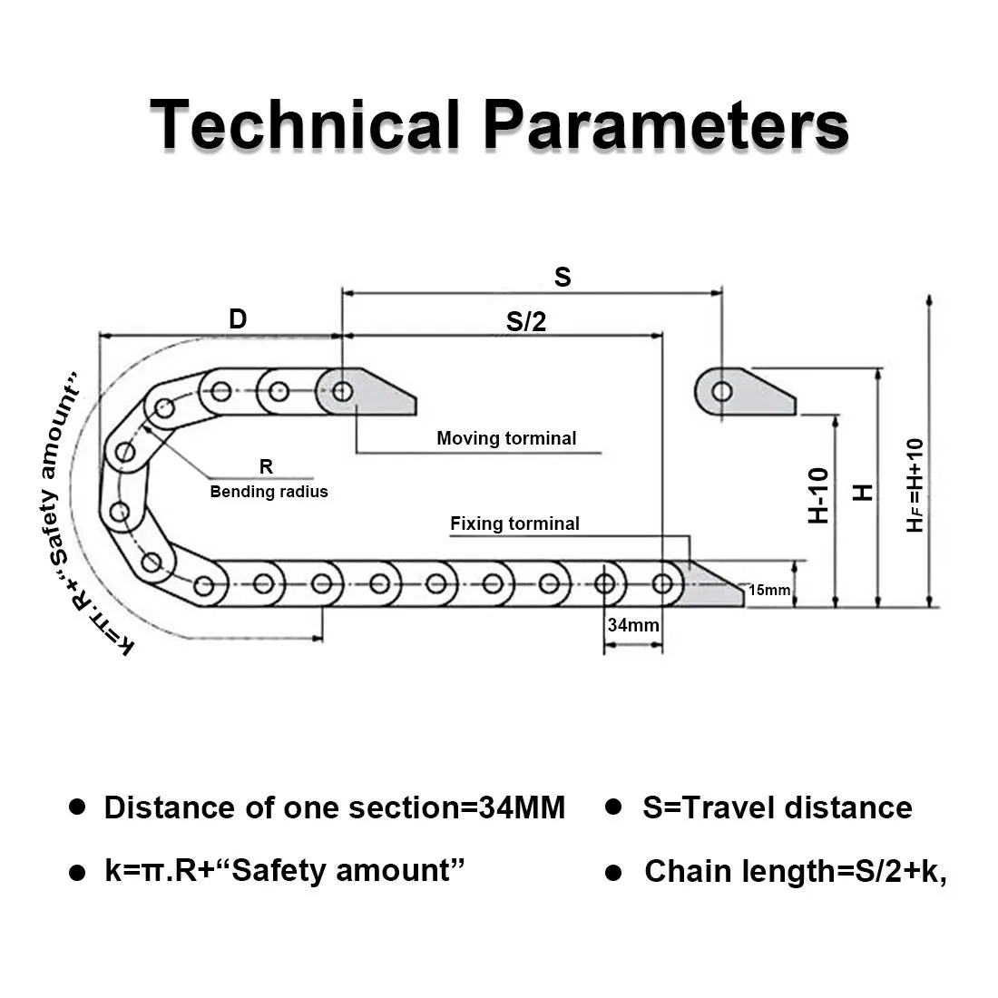 Plastic Cable Wire Carrier Drag Chain size