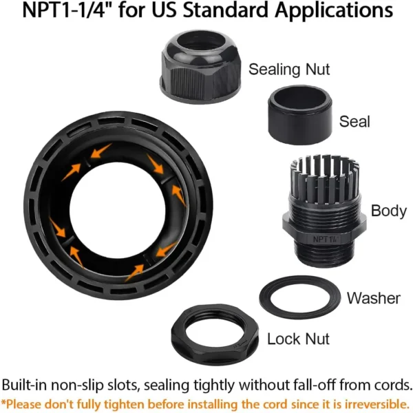 LeMotech NPT Cable Glands Waterproof Adjustable Cable Connectors Nylon Joints with Gaskets - Image 4