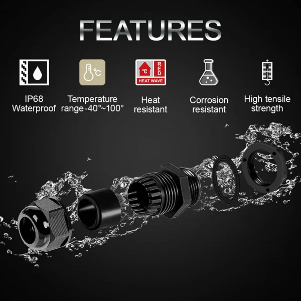 Waterproof Adjustable 24-32mm Cable Connectors