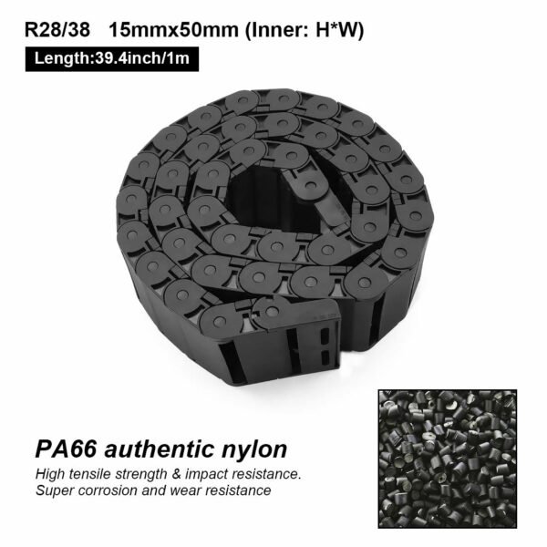 LMioEtool R38 Black Plastic Cable Wire Carrier Drag Chain 1M Length for CNC, with End Connectors - Image 3