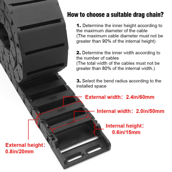 LMioEtool R38 Black Plastic Cable Wire Carrier Drag Chain 1M Length for CNC, with End Connectors - Image 4