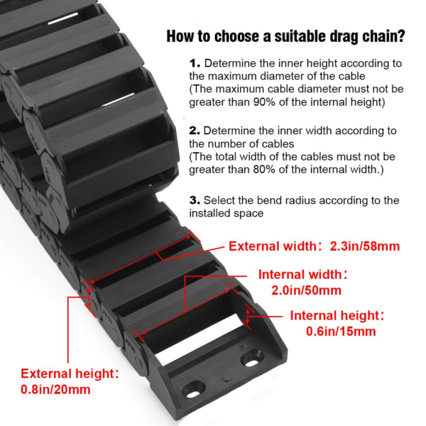 LMioEtool R18 Black Plastic Cable Wire Carrier Drag Chain 1M Length for CNC, with End Connectors - Image 4