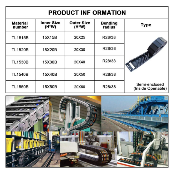 LMioEtool R38 Black Plastic Cable Wire Carrier Drag Chain 1M Length for CNC, with End Connectors - Image 9