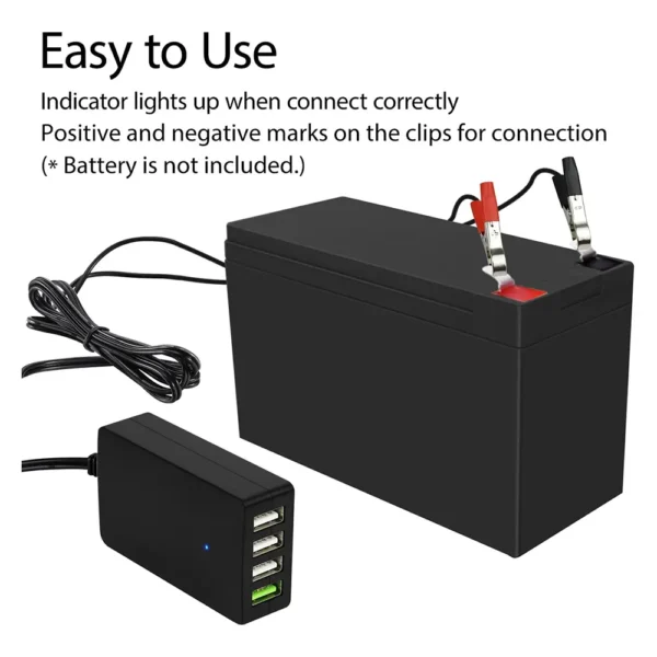 LeMotech DC Converter with Battery Clip 12V 24V to 5V Step Down 4-Port USB Power Adapter Charger Portable for iPhone iPad Android and Tablet Chargers - Image 3