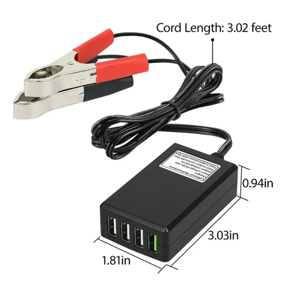 LeMotech DC Converter with Battery Clip 12V 24V to 5V Step Down 4-Port USB Power Adapter Charger Portable for iPhone iPad Android and Tablet Chargers - Image 4