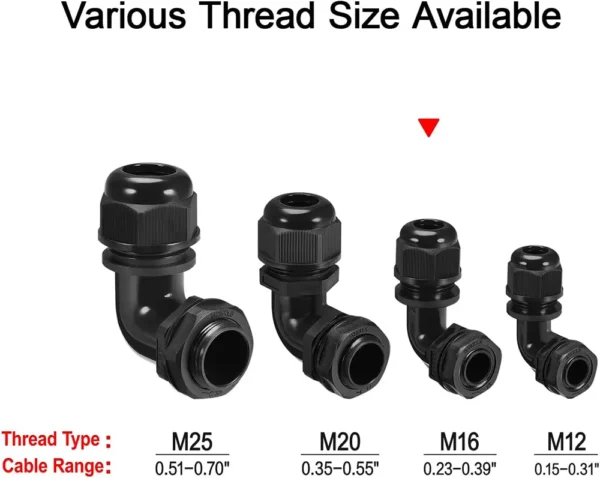 LeMotech Cable Gland, 90 Degree Adjustable 4-8mm Strain Relief, Cord Connectors Nylon Joints with Gaskets, 2 Pcs - Image 4