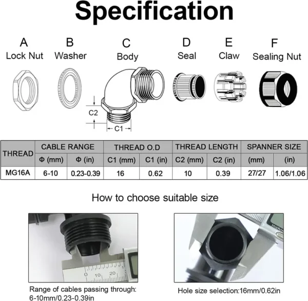 LeMotech Cable Gland, 90 Degree Adjustable 4-8mm Strain Relief, Cord Connectors Nylon Joints with Gaskets, 2 Pcs - Image 6